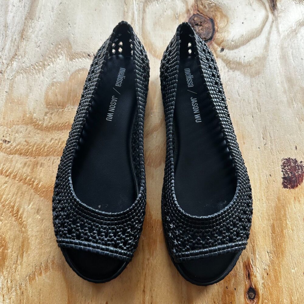 Melissa x Jason Wu Camilla Peep Toe Woven Jelly Flats - Size 8